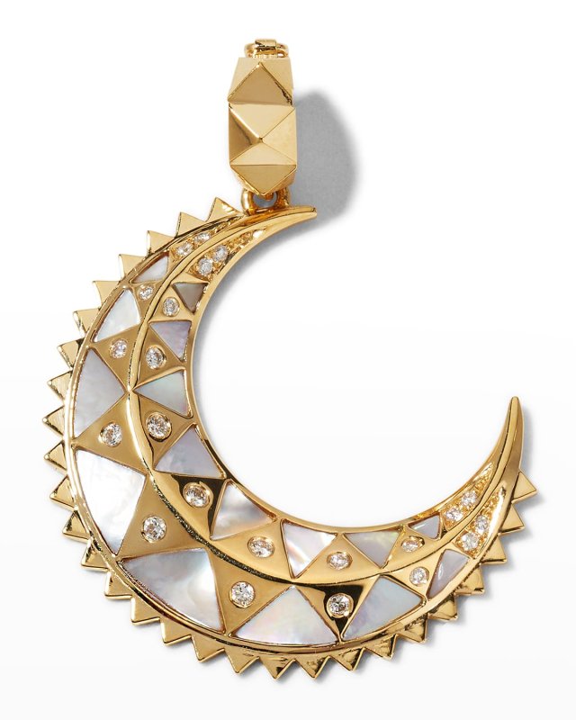 18k Iridescent Mini Crescent Moon Pendant